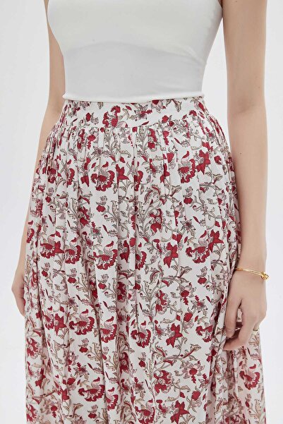 mica Floral Midi Skirt with Ruffles