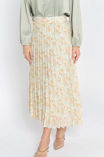 Nichii Floral Pleated Midi Skirt