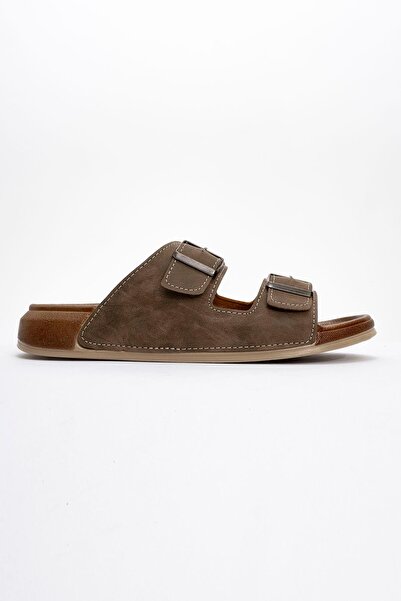 CCWAY AYAKKABI Men's 2 buckle belted slippers mink