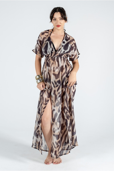Kyron Leopard Printed Pareo - Cream Black