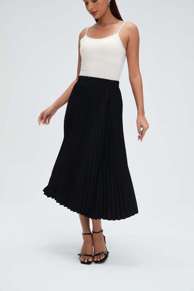 mica Solid Pleated Midi Skirt