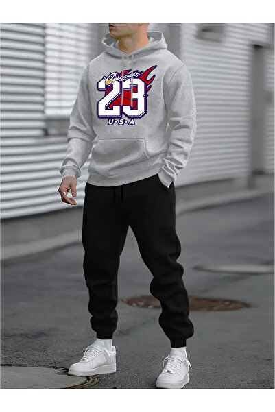 MODAVİBE Σετ 2 τεμαχίων Unisex με στάμπα και κουκούλα – Φούτερ & Παντελόνι Jo...