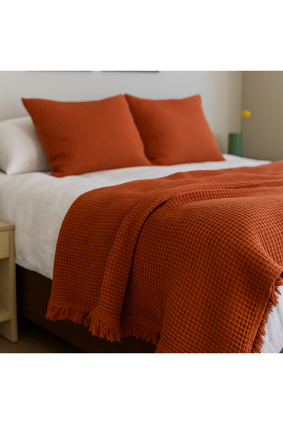 Tasarım Hb&Victory Waffle 4 Layer 100% Cotton Preium Cinnamon Double Bedspread 230X250 cm
