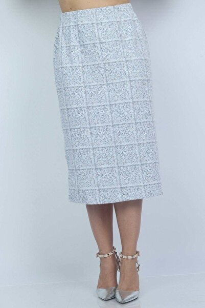 Nichii Checkered Midi Skirt with Ribbed Detail