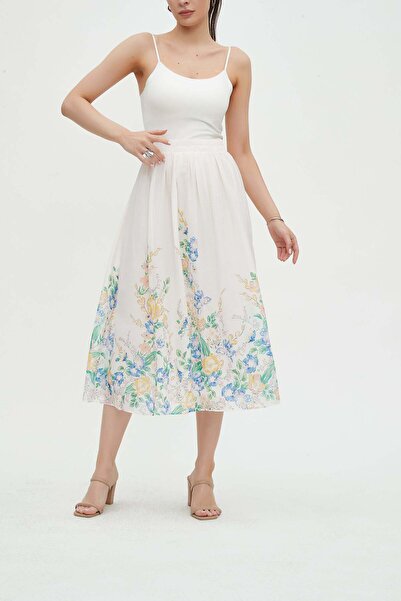 mica Embroidered Ruffled Midi Skirt