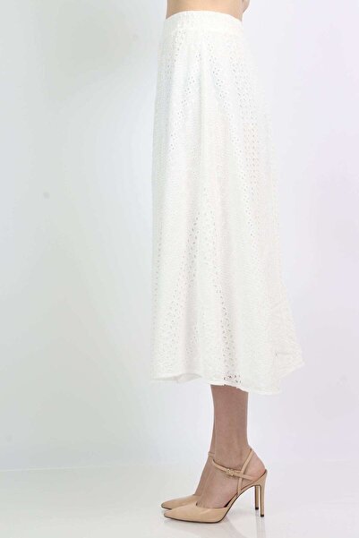 mica Embroidered Lace Midi Skirt