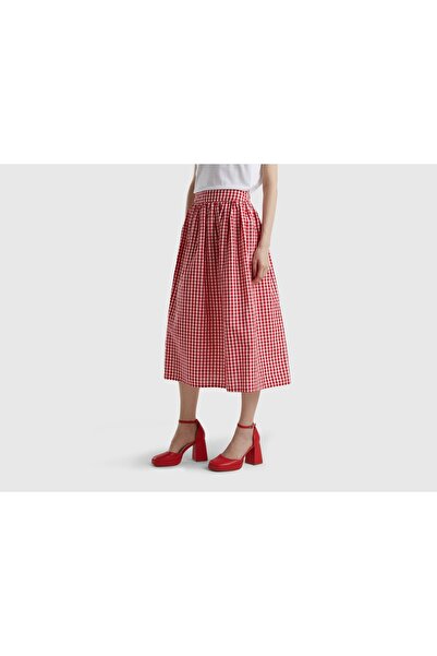 United Colors of Benetton Checkered Ruffled Midi Skirt