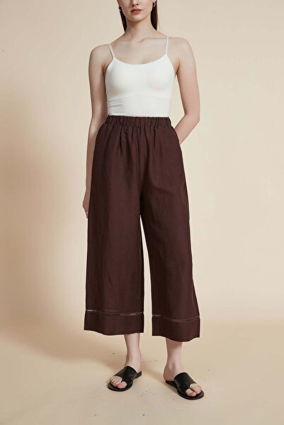 Yola بنطلون ميدي سادة واسع الساق