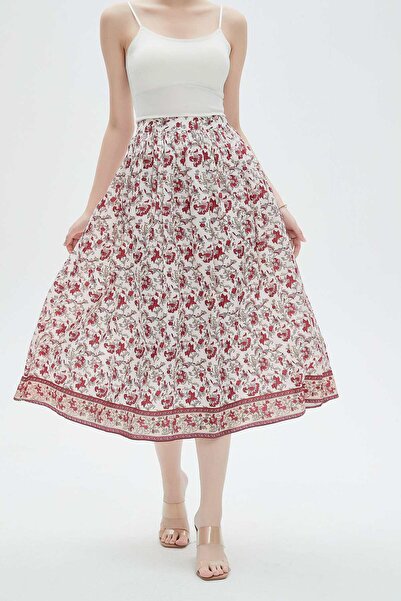 mica Floral Midi Skirt with Ruffles