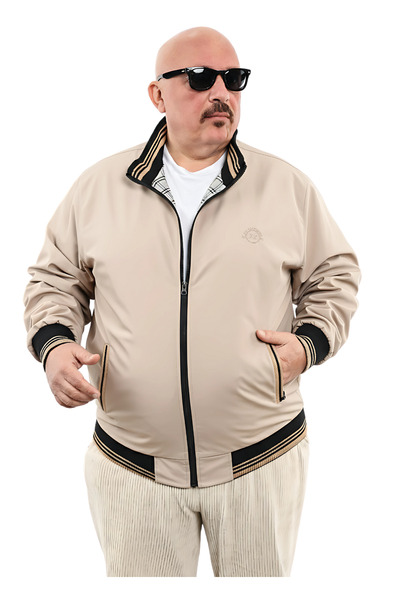 ixir Plus Size Embroidered Seasonal Men's Coat & Jacket Cream
