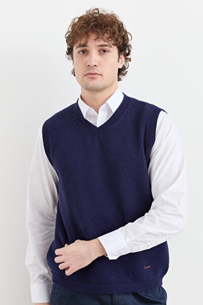 Desen Men's V-Neck Thick Classic Wool Sweater