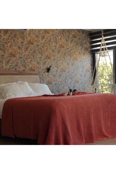 Tasarım Hb&Victory Waffle 4 Layer 100% Cotton Preium Cinnamon Double Bedspread 230X250 cm