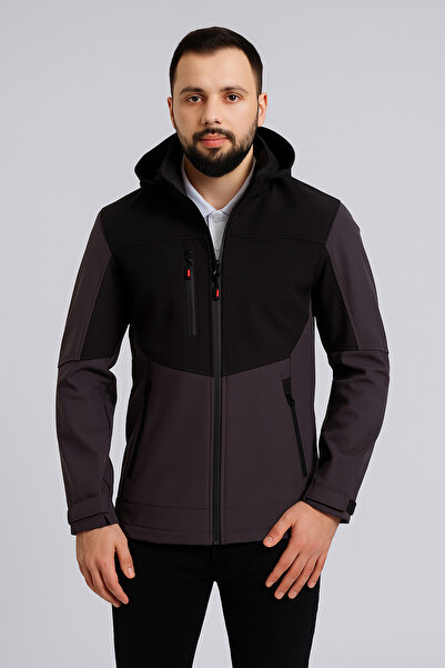 SoftShell CEKET KAPŞONLU MONT SİYAH - GRİ