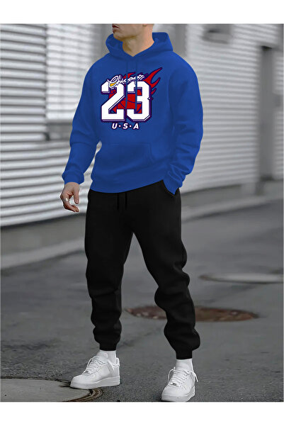 Lider Leather 2’li Unisex Baskılı Kapüşonlu Eşofman Takımı – Sweatshirt & Lastik Paçalı Jogger Alt