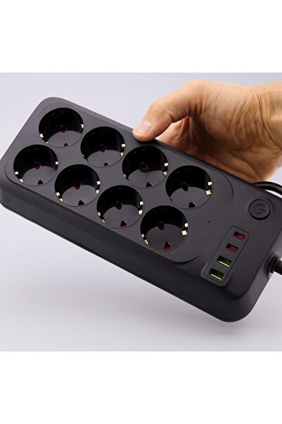 Aırstorr 8 Prizli 2 USB 2 Type-C Girişli Akım Korumalı Topraklı Şarj Fiş Priz 2 Metre Uzatma Kablosu