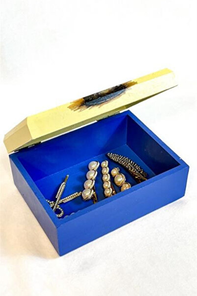 Uretti - Hülya 6683 2378 Handmade Nostalgic Retro Cat Printed Square Wooden Decorative Storage / Jewelry Box