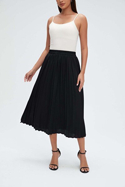 mica Solid Pleated Midi Skirt