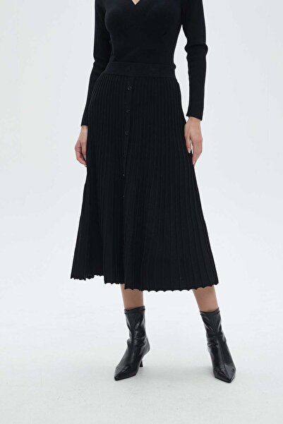 Nichii Solid Midi Skirt with Ruffle Details