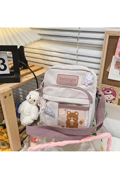 NETAVANTAJ Σχολική τσάντα με φιγούρα αρκουδάκι, τσάντα ώμου, κρεμ ροζ 22x20 εκ.