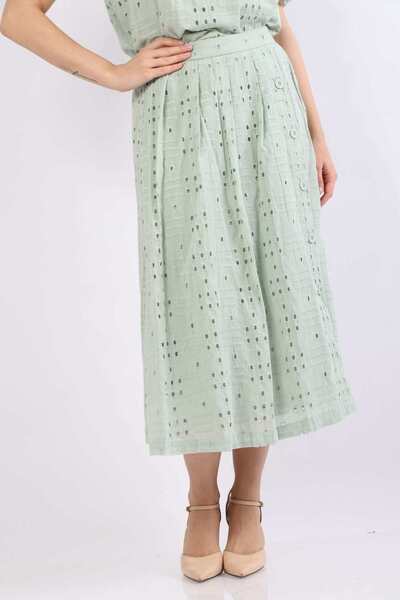 Nichii تنورة ميدي عالية الخصر من الدانتيل المطرز