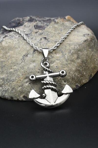 Prestige قلادة على شكل مرساة ودفة قارب مع سلسلة من الفولاذ المقاوم للصدأ 902290