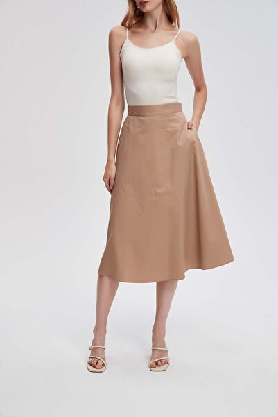 menta Solid Midi Flared Skirt