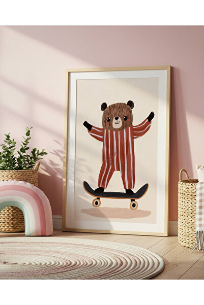 fuart.co Kaykayda Ayı Çocuk Odası Posteri, Çocuk Posteri, Çerçevesiz Duvar De...