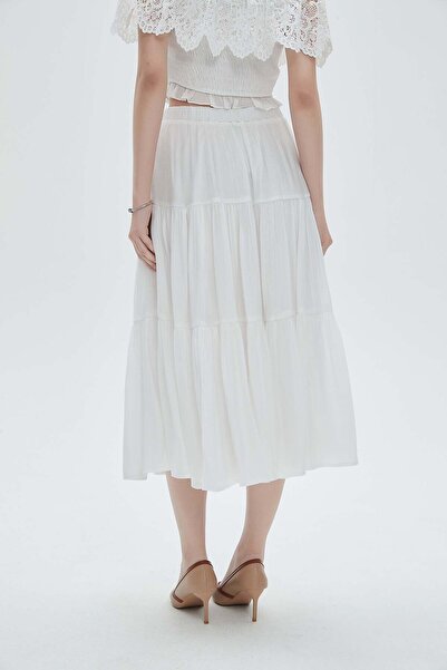 mica Solid Ruffled Midi Skirt