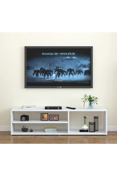 Modern home TV unit modern design with 1 side cabinets and 2 storage racks - 130cm - White