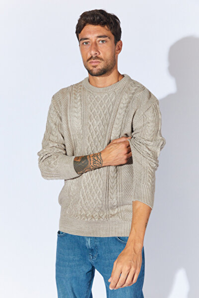 Manche Bisiklet Yaka ÖrgüLü Regular Fit Kazak - Vizon | MEW515245-01