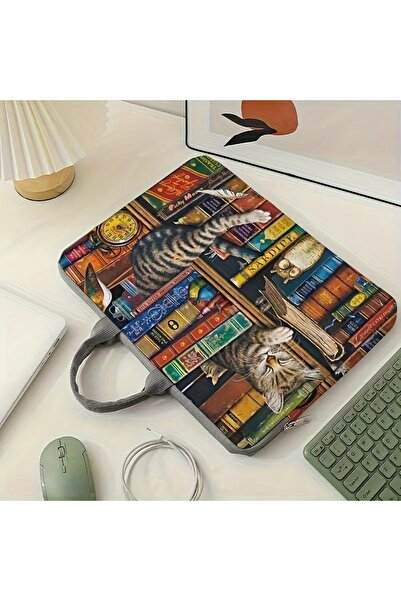 Dodemert Home Cat-Themed Soft Fabric Zippered Protective Polyester Notebook Bag Case (38.1 cm)