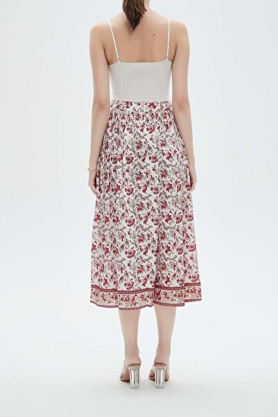 mica Floral Midi Skirt with Ruffles