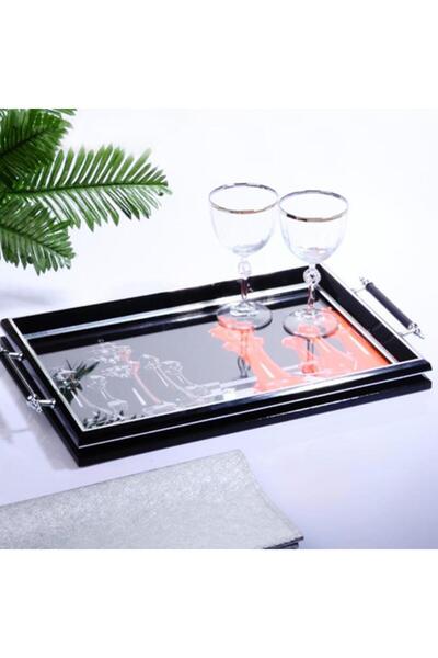 Kosova Sg-223 Luxury Rectangular Tray with Handles 50 X 31cm Black