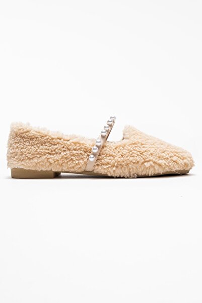 CCWAY AYAKKABI Women's Pearl Belted Home Slippers Cream