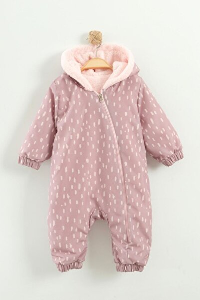 Sare Çocuk Giyim Kız Bebek Pembe Çizgi Desenli Kışlık Kozmont Mont Tulum