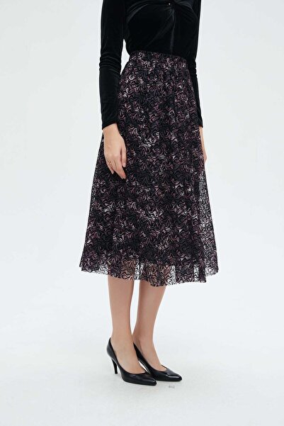 Nichii Floral Midi Skirt with Lace Details
