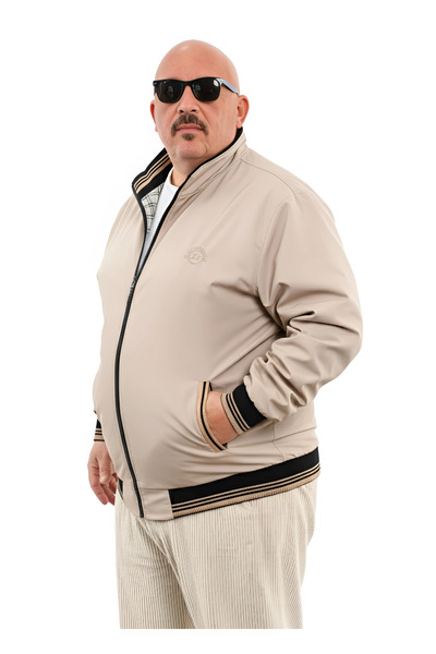 ixir Plus Size Embroidered Seasonal Men's Coat & Jacket Cream