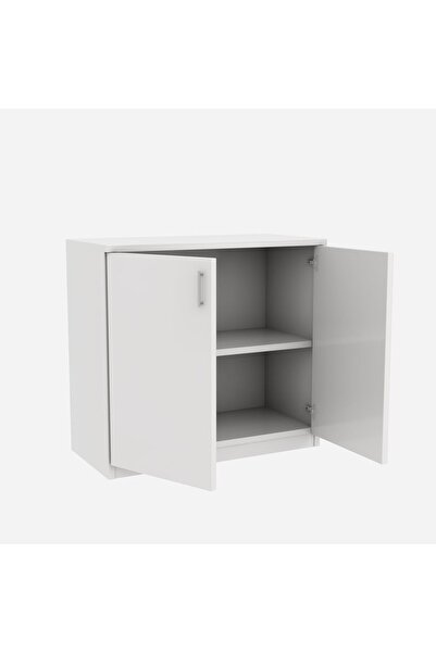 Modern home White 2-Door Storage Cabinet – Low Profile Entryway Console with Closed Shelves