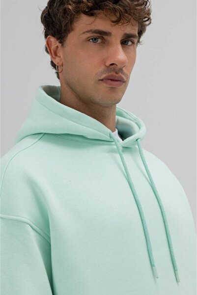 İLKCET MODA Απλό φούτερ με κουκούλα, νεροπράσινο, unisex, oversize