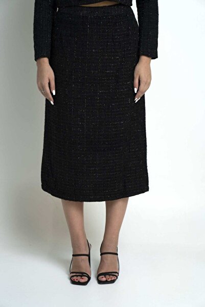Nichii Checkered Ribbed Midi Skirt