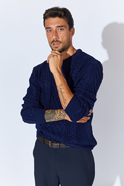 Manche Bisiklet Yaka ÖrgüLü Regular Fit Kazak - Lacivert | MEW515245-01