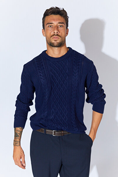 Manche Bisiklet Yaka ÖrgüLü Regular Fit Kazak - Lacivert | MEW515245-01