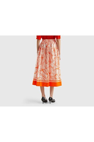 United Colors of Benetton Printed Midi Skirt with Gathered Waist