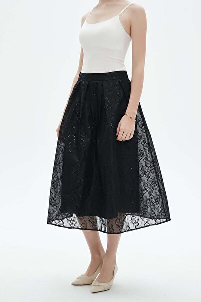 Nichii Printed Midi Skirt with Lace Details