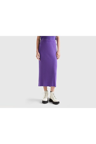United Colors of Benetton Solid Ribbed Midi Skirt