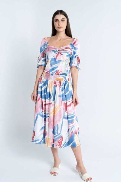 mica Printed Midi Skirt with Ruffles