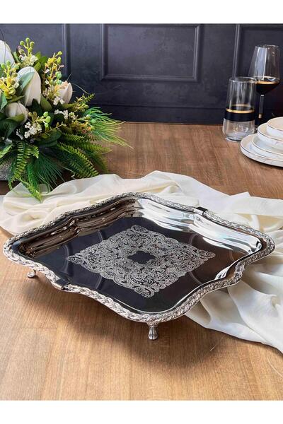 ROSSEV Metal Square Leg Rope Patterned Decorative Presentation Tray – 33X33X5 cm