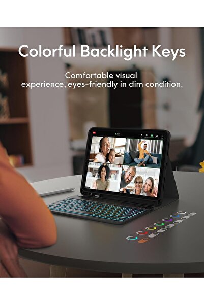 CHESONA حافظة iPad Pro 11 مع لوحة مفاتيح - إضاءة خلفية 7 ألوان، قابلة للفصل، حامل قلم، حامل قلاب - أسود