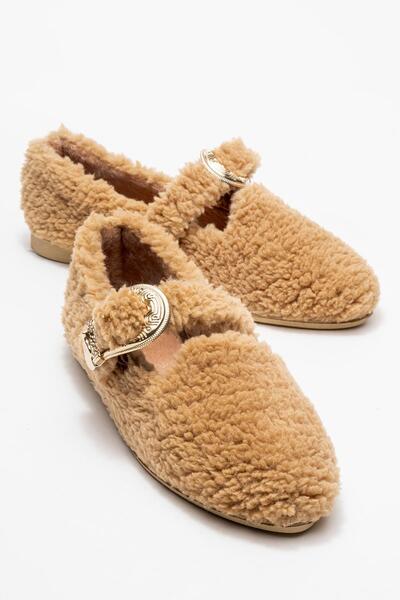 CCWAY AYAKKABI Big Gold Buckle Indoor Ballet Flats Vi̇zon