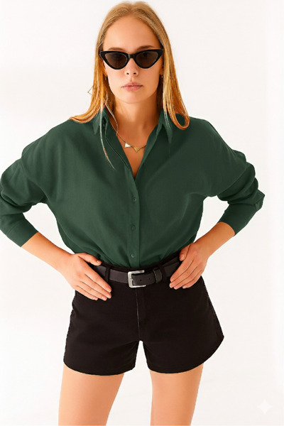 SheLoria Women's Khaki Oversize Kupra Shirt